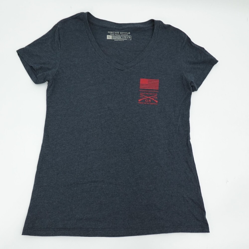 Grunt Style T-Shirt Womens Large Gray Graphic Red Blood Blue Collar American